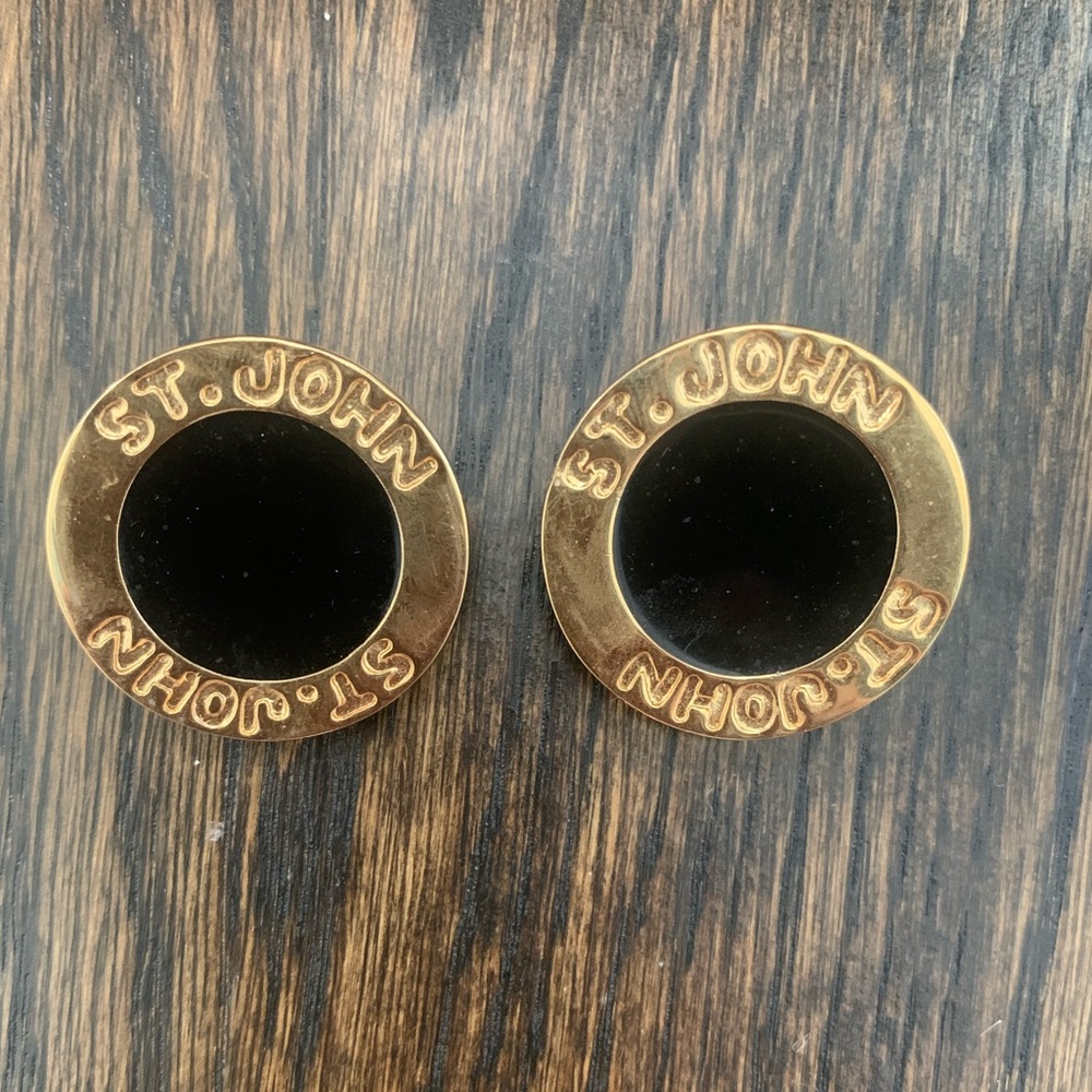 Vintage Gold/Black St. John's Clip Earrings